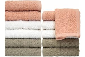 PH PLEASANT HOME Pleasant Home Wash Cloths Set - 12 Pack (12” x 12”) – 509 GSM- 100% Ring Spun Cotton Wash Cloth - Super Soft and Highly Absorbent Face Towels (Blush, White & Tan, Checker Design)