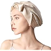 100% Mulberry Silk Bonnet for Sleeping Women, 22 Momme Grade-6A Hair Wrap with Elastic Stay& Tie Band On Head for Hair Care Short Long Curly Hair