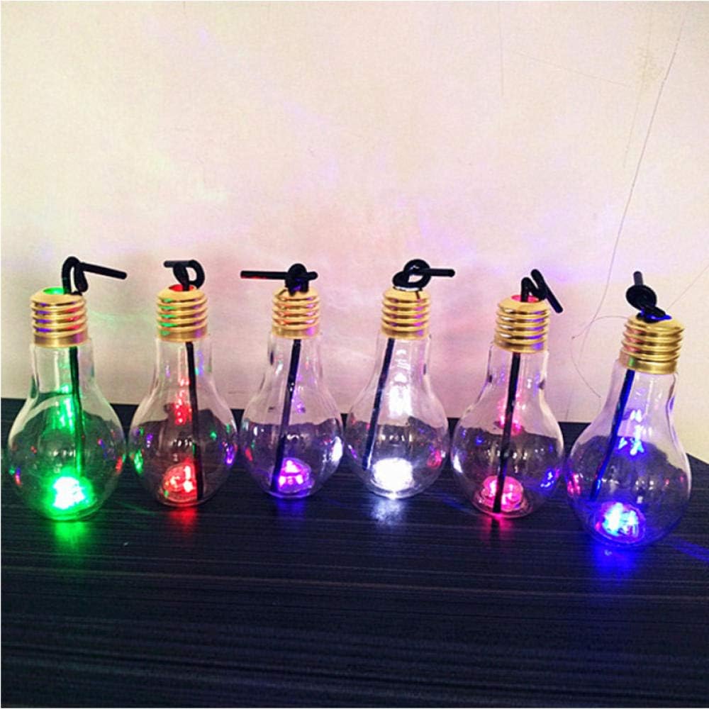 Flash Light Up Cups 400ml Light Bulb Cup Beverage Bottle with Lid Tea Fruit Juice Drink Bottle Plastic Luminous Drinkware-4 Pieces