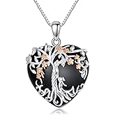 PELOVNY Mother and Daughter Necklace 925 Sterling Silver Tree of Life Obsidian Pendant Necklace for Women Birthday Mothers Day Jewelry Gifts for Mom Daughter