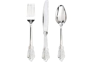 I00000 600 Pieces Silver Plastic Silverware - Disposable Flatware - Heavy Duty Disposable Plastic Cutlery - Includes 200 Fork
