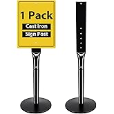 OUTNEE Parking Sign Post with Base - 15 Lbs Heavy Duty Parking Sign Stand for Hanging Traffic Construction Street Warning Notice, Movable Black Cast Iron Base Stand for Outdoor Use, 1 Pack