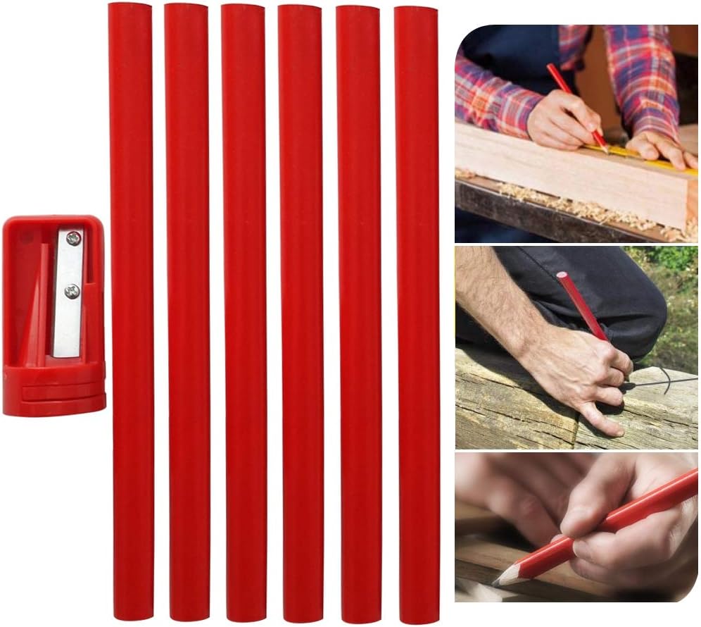 6 x Builders Pencils with Sharpener Break Resistant Extra Thick Lead