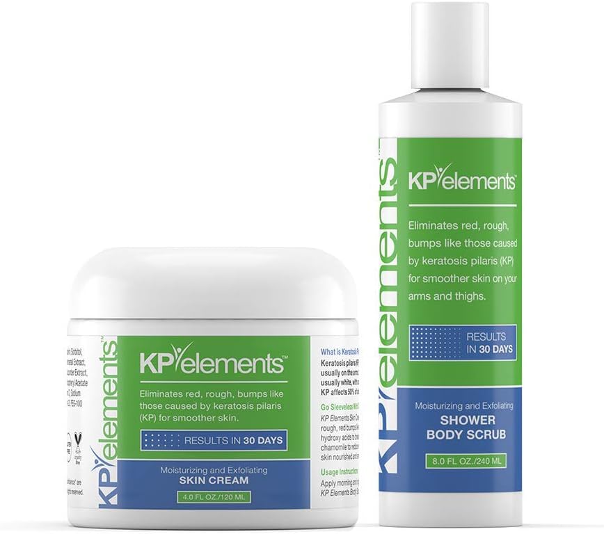 KP Elements Keratosis Pilaris Body Scrub & Exfoliating Skin Cream Set, 12 fl oz. total - All-Natural, Soothing, Healing Ingredients