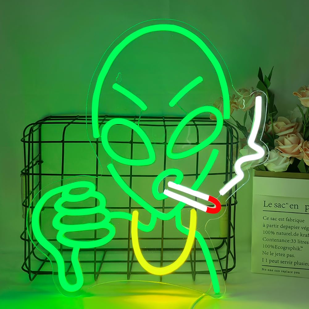 UExnkj-Y Alien Neon Sign Green LED Neon Sign Light Up Neon Lights Neon Wall Sign Light USB Powered LED Sign for Game Room, Bar, Bedroom, Livingroom, Club