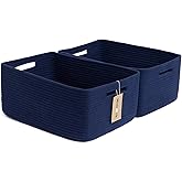 MiniArk Large Storage Baskets for Shelves, Closet Organizers Bins for Clothes Blanket Towels, Baby Nursery, Toy Baskets Box, Woven Rope Baskets, 17 x 13 x 7.5”, 2 Packs Navy Blue