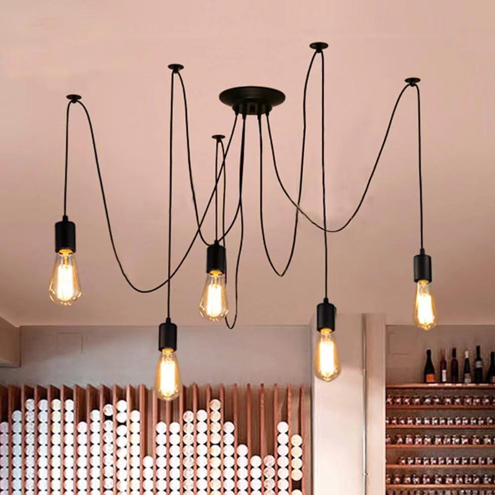 Lrpiyvo Spider Lights Pendant Lighting Ceiling Chandelier, E27 Vintage Ceiling Lights Industrial Light Fitting, 3/5/6/7/8/10 Heads Chandelier