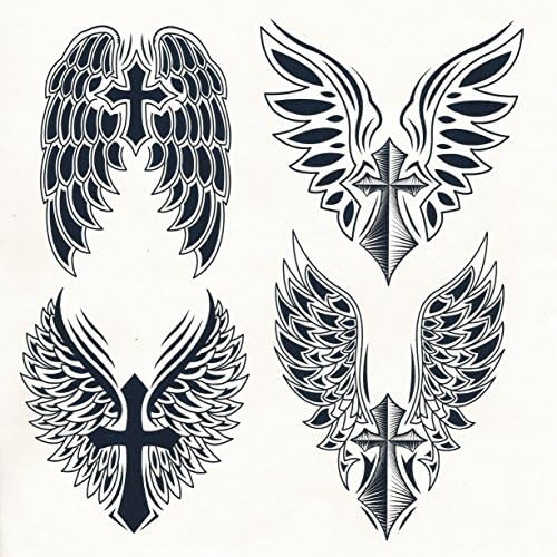 ChicTats Temporary Tattoos Large Sheet 21x22 cm - Angel Wings with Cross Totem - Body Art for Men & Women - Waterproof Fashionable Body Makeup/Stickers/Tats