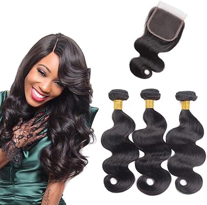 Brazilian Human Hair Body Wave 3 Bundles With Closure 10a Grade