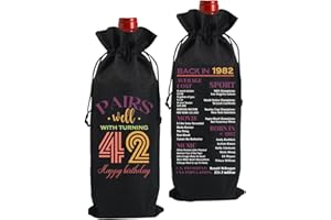 FBCCZEY Funny 42nd Birthday Gifts for Women Men Wine Bag, 42 Year Old Birthday Gifts, Happy Anniversary 42nd Birthday Party Decorations for Women Men Wine Bottle Bag, Born in 1982 Black Wine Bags
