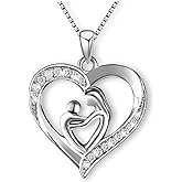 UAIAGM Mother Necklace Silver World's Great Mom and Heart Pendant Jewelry Adjustable Hug Necklace Mother's Festival Present for Women New Mom Pendant
