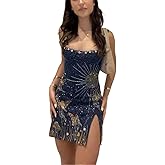 Women's Celestial Bodycon Dress 3D Sun Embroidery Sequin Slit Cocktail Party Evening Gown