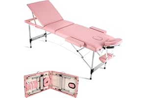 Careboda Massage Table Professional Massge Bed 3 Fold 82 Inches Height Adjustable (Macaron Pink)