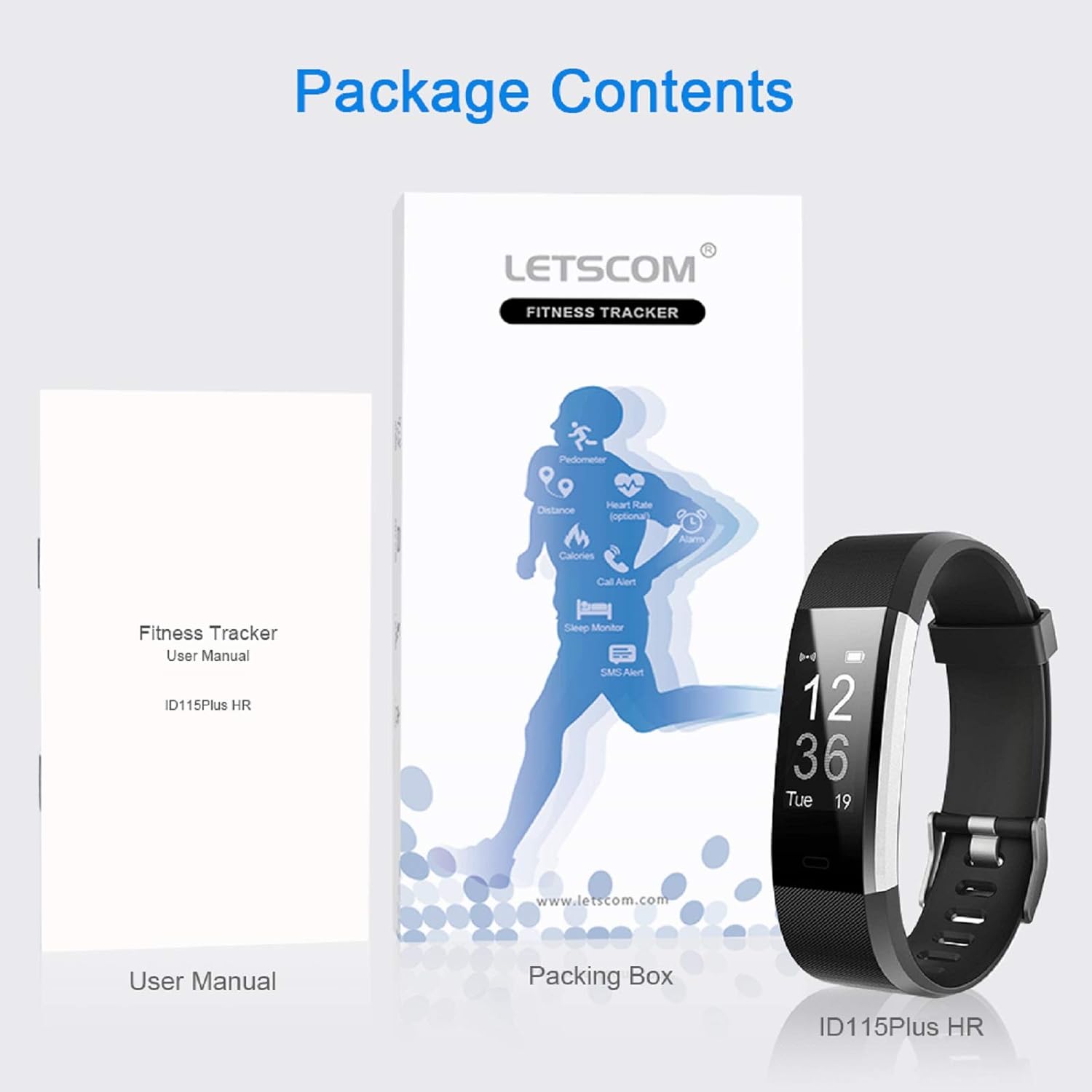 LETSCOM Fitness Tracker HR, Activity Tracker Watch with Heart Rate Monitor, Waterproof Smart Fitness Band with Step Counter, Calorie Counter, Pedometer Watch for Women and Men : Sports & Outdoors