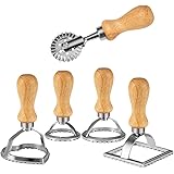 Chrider Ravioli Stamp Set (Set of 5), Ravioli Maker Cutter with Wooden Handle–for Ravioli, Pasta, Dumplings Lasagna, Pierogi,