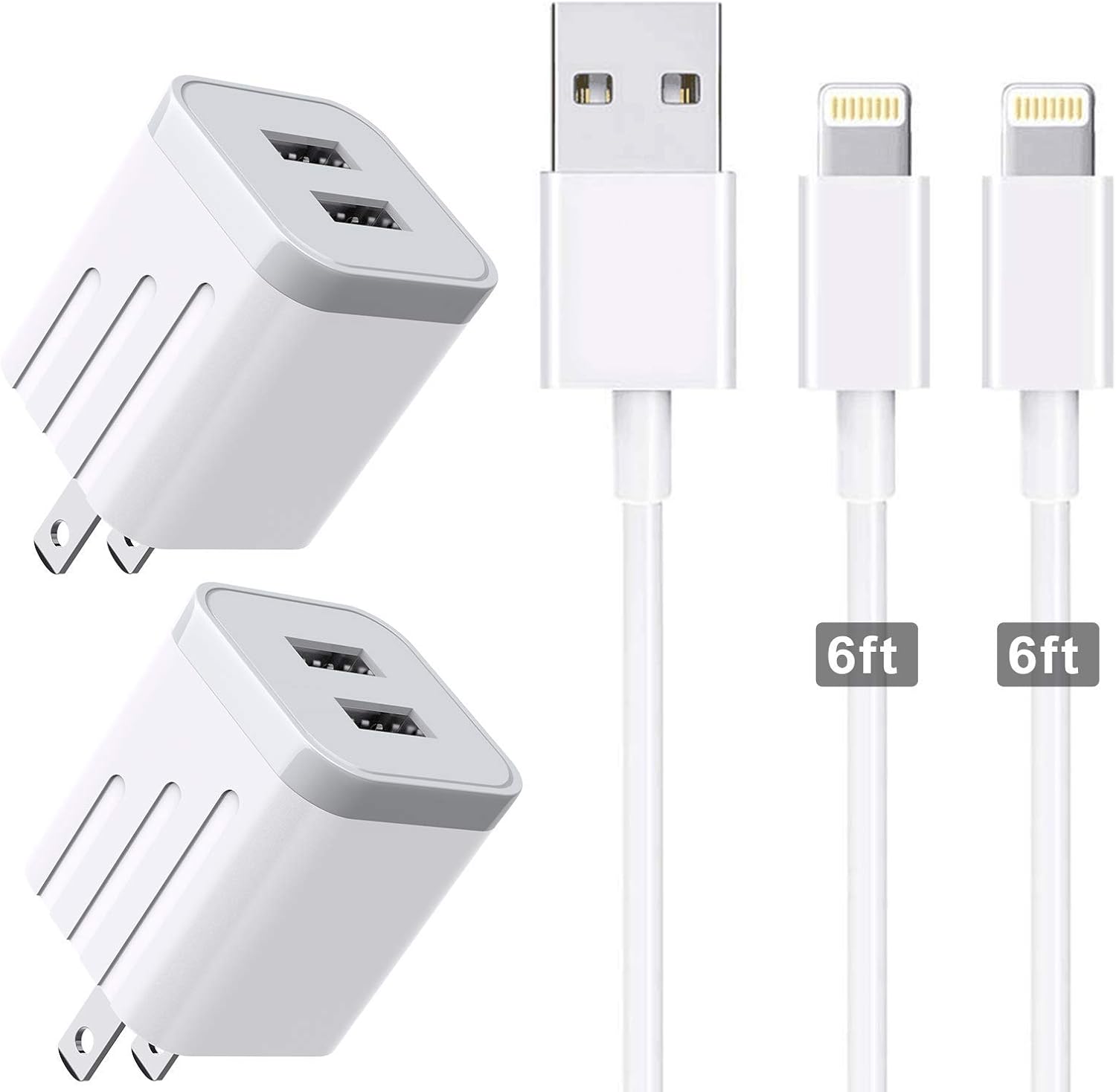 Amazon Com Cnankcu Iphone Charger Double Usb Mfi Certified Cable 6 6ft With 2 Port Wall Charger Adapters 4 Pack Fast Charging Block Power Plug Compatible With Iphone 11 Pro Xs Max X 8 And More White Electronics