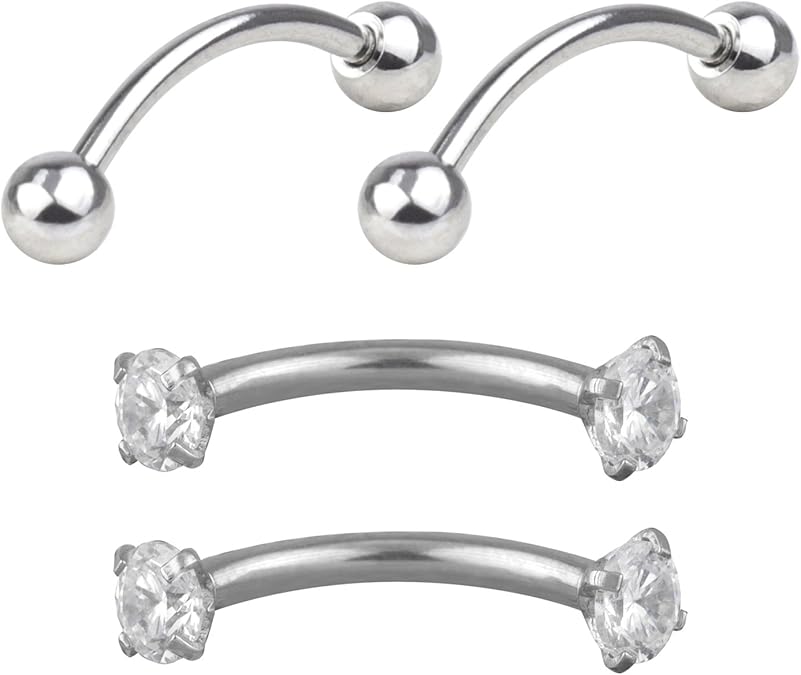 Stainless Steel 16G Eyebrow Ring Bar Length Curved Barbell Eyebrow