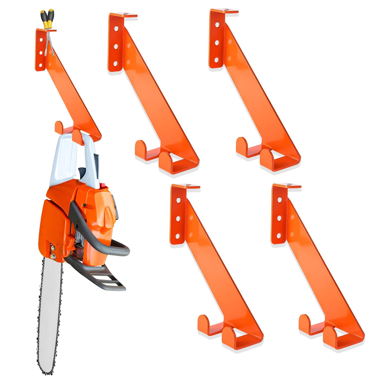 Photo 1 of 3 in 1 Chainsaw Holder 10" - Heavy Duty Chainsaw Wall Mount, 10 Gauge Steel Chain Saw Hanger for Garage Organization, Hefty Rack Storage Organizer for Chainsaw Accessories and Tools, 180lbs Capacity