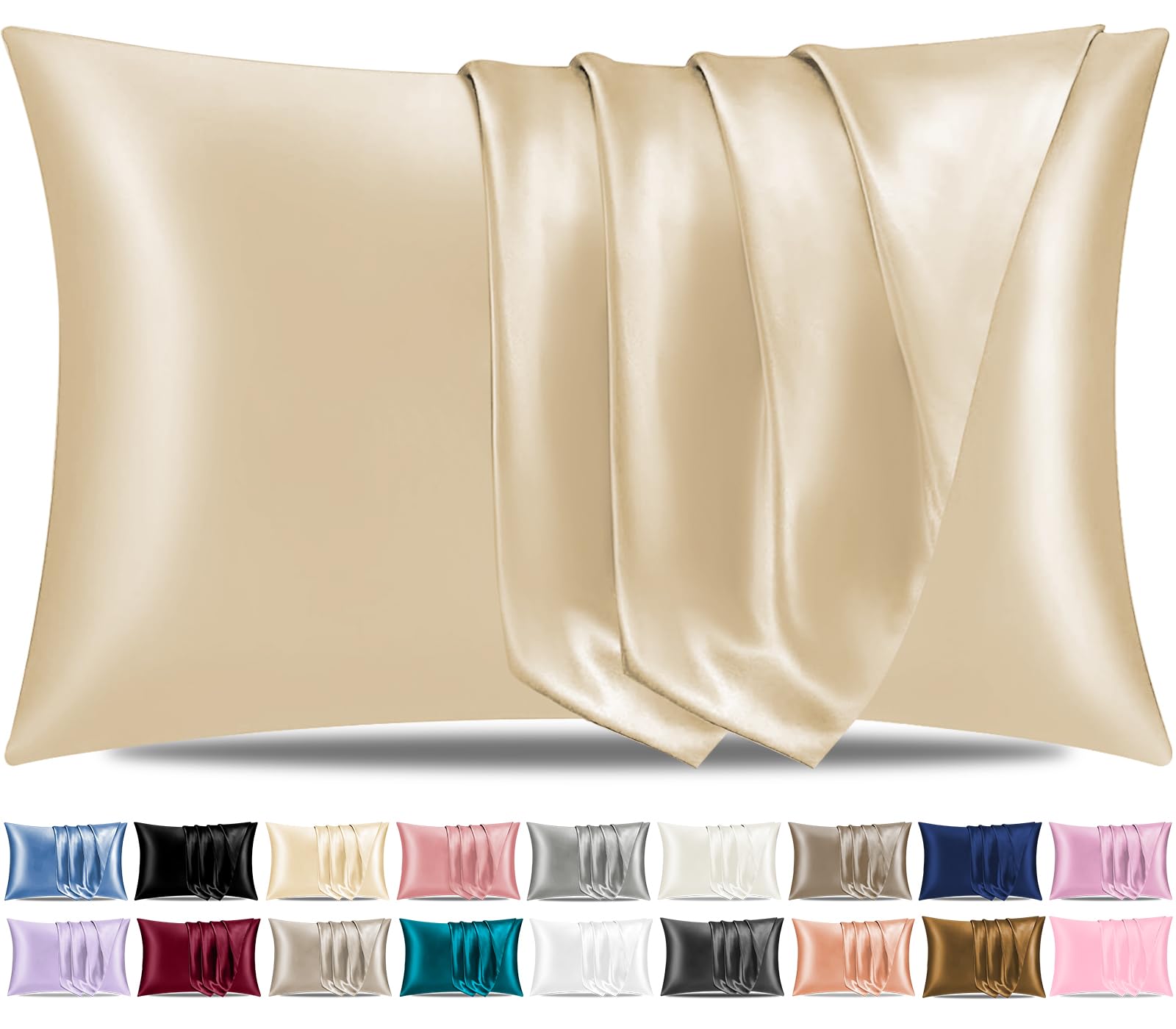 Pamposh Satin Silk Pillowcases For Hair And Skin 4 Pack Standard Size with Envelope Closure (4 Pcs Pillowcases (50 x 75 cm), Champagne)