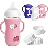3 Pack Silicone Sleeves for Philips Avent Natural Glass Baby Bottle, Food Grade Silicone Cover and 3pcs Travel Caps, Lids Replacement (White+Pink+Purple, 8oz)