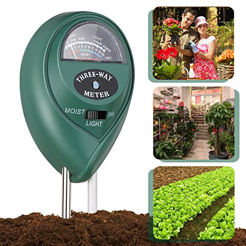 Jellas Soil Test Kit - 3 in 1 Soil pH Meter Tester Plant Moisture Sensor Meter/Light / pH Tester for Home, Garden, Lawn, Farm Promote Plants Healthy Growth - Green