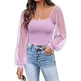 DOROSE Womens Mesh Long Sleeve Shirts Casual Blouses Tops