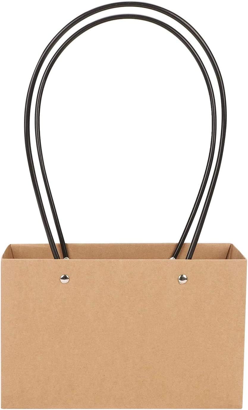 Shiwaki 5pcs Kraft Paper Flower Gift Bag Box - Waterproof Brown Paper Carrier With Handle Tote for Birthday Wedding Party Favors - Image 3