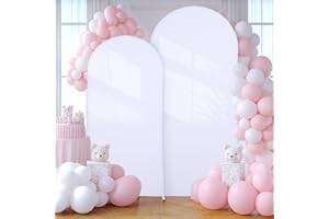 PARTISKY White Arch Backdrop Covers - 7.2FT, 6FT Spandex Fitted Wedding Arch Stand Covers Round Top Chiara Arch Backdrop Cover for Wedding Birthday Party Decoration