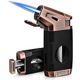 All-in-one Torch Lighter, with V Cutter, Windproof Jet Flame and Fuel Window, Gift Box (Without Gas)