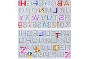 ELINKA Letter and Number Silicone Resin Molds,2 Pcs Reversed Epoxy Resin Alphabet Letter and Number Clay Molds Resin Molds for Keychain DIY Craft Necklace Jewelry Pendant Making Gifts