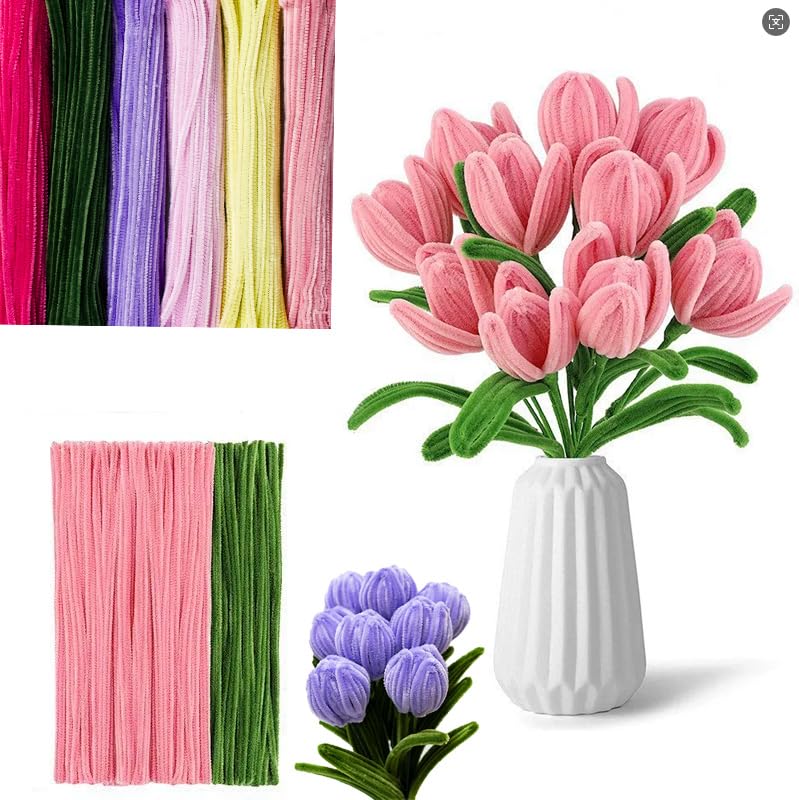 Photo 1 of 1400 Pcs  Cleaners for Flowers Craft, 7 Colors 12 inch Chenille Stems Bulk Fluffy Fuzzy Sticks for DIY Art Projects Creative DIY Creative Decor, Christmas Decorations (Pink Flower)