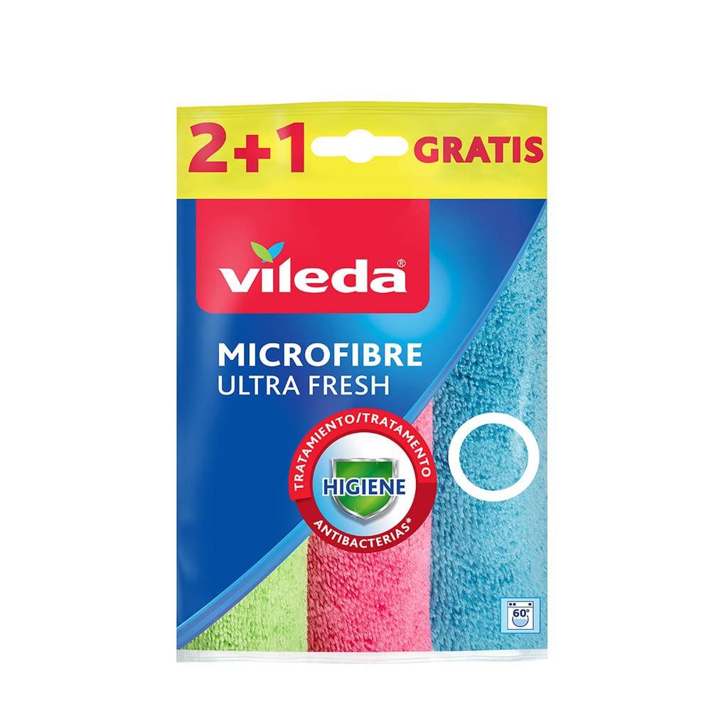 Vileda Set of 3 UltraFresh Microfibre Cloths with Antibacterial Treatment, Size 30 x 30 cm, Pack of 3