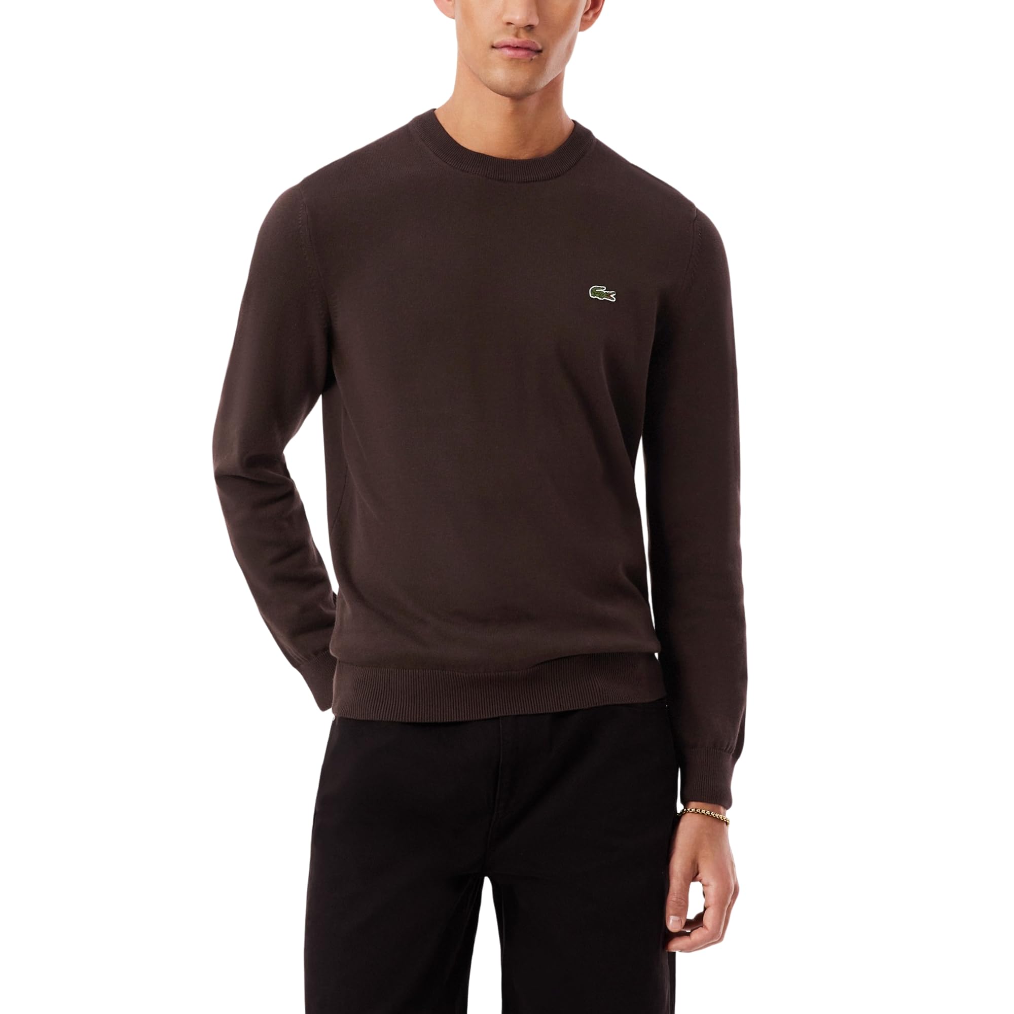 Lacoste Men’s Monochrome Crew Neck Cotton Sweater, Buffalo, Small