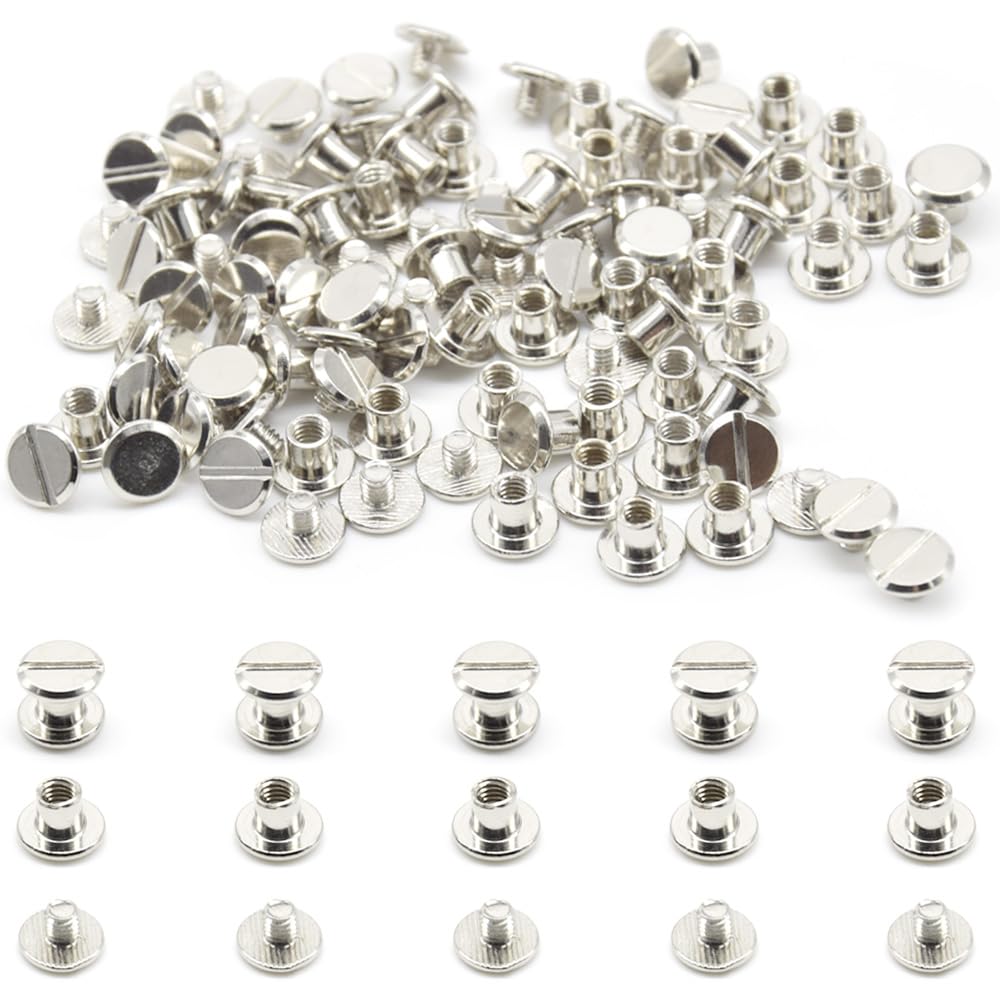 Hocansen 50 Set Chicago Screws M5x5mm Leather Screw Nail Rivet Chicago Bolts Button Metal Binding Screws Posts Round Flat Head Stud Screw for Leather Craft and Bookbinding (M5*5mm/ZBD)