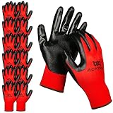 ACKTRA Nitrile Coated Nylon Safety WORK GLOVES 12 Pairs, Knit Wrist Cuff, Multipurpose, for Men & Women, WG003 Red Polyester, Black Nitrile, Medium