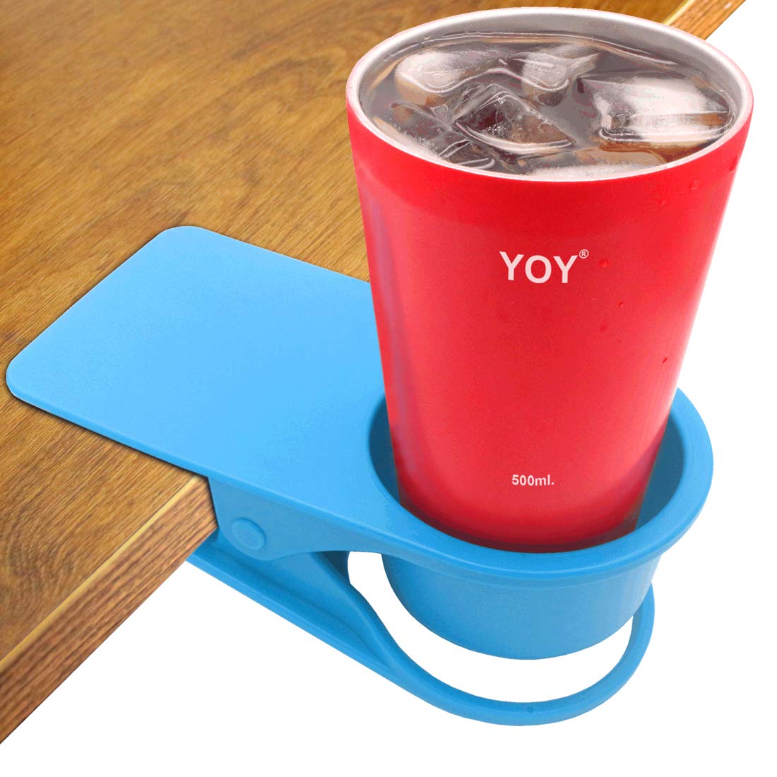 HOLLIHI Drink Cup Holder Clip - Table Desk Side Water Glass Beer Bottle Tumbler Beverage Soda Tea Coffee Mug Holder Cup Saucer Clip Design for Home Office, Blue