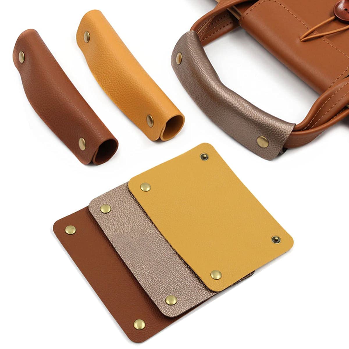 Eidoct 6Pcs Handbag Handle Leather Wrap Covers, Leather Handbag Handle Cover Leather Handle Purse Tote Bag Handle Protector Saddle
