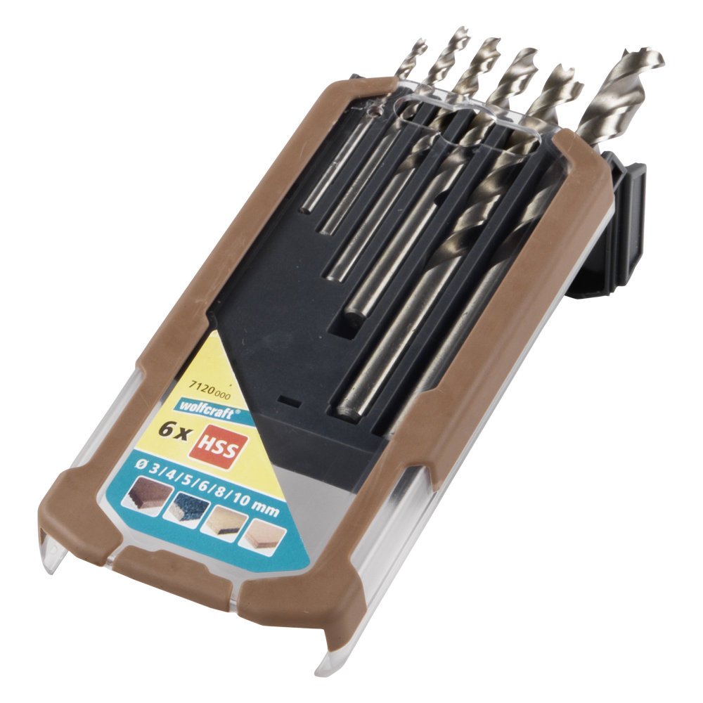 wolfcraft HSS Wood Twist Drill Bit Set "Professional" 6 Pcs. I 7120000 I For drilling into very hard woods — image 1