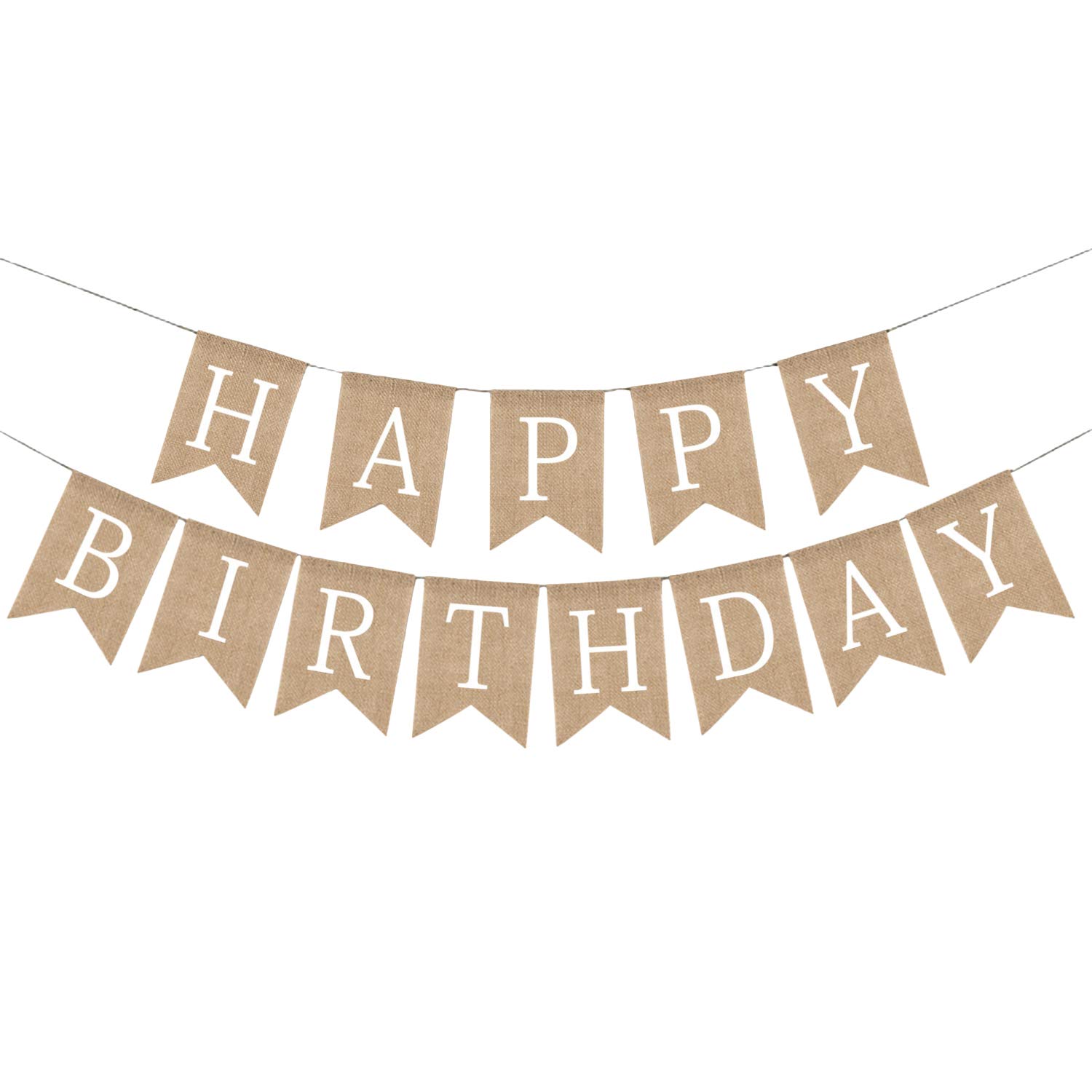 Vintage Linen Happy Birthday Bunting Fabric Birthday Banner Large Hanging Garland Birthday Party Decoration with 13 Flag 6.6 Feet Jute Burlap Retro Chic Pennant Home Baby Shower Ceremonies Decor Flag