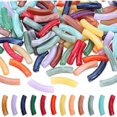 SOFPLATE 1 Box 100Pcs Cylinder Tube Beads Acrylic Tube Bead Bulk Bracelet Bangle Curved Skinny Imitation Gemstone Column Slide Beads for Beading Bracelets Earrings Elastic Thread Gifts DIY Crafts
