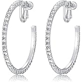 LAXPICOL Fashion Sparkly Austrian Circle Hoop Earrings Clip On Earrings For Women No Piercing Earrrings