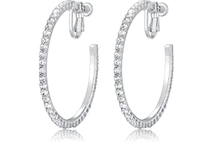 LAXPICOL Fashion Sparkly Austrian Circle Hoop Earrings Clip On Earrings For Women No Piercing Earrrings