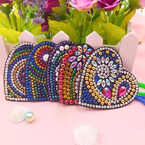 5pcs DIY Heart Sharp Keychain Diamond Painting Mosaic Making Kits 5D Diamond Painting Key Chain Full Drill Bag Love Hanging Ornaments