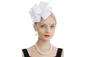 Myjoyday Women's Fascinators Hat for Tea Party Church Cocktail, Feathers Veil Headband with Hair Clip