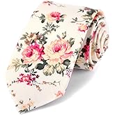 Mens Floral Tie | Cotton Printed Skinny Necktie for Wedding | Spring & Summer