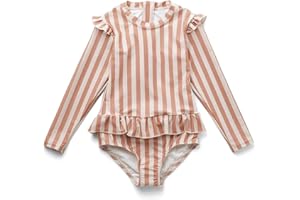 LDIOIF Girls One Piece Swimsuits Zipper Rash Guard Long Sleeve Bathing Suit with Ruffle Hem UPF50+