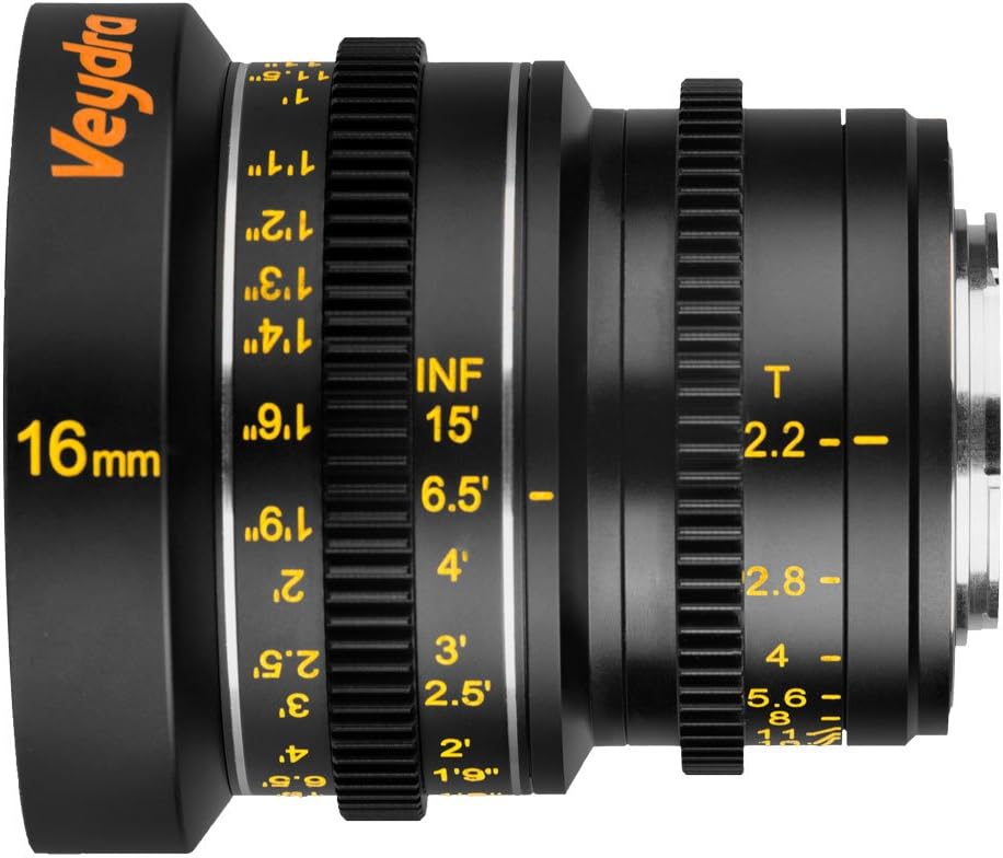 Veydra V1-16T22CMOUNTI Mini Prime 16mm T2.2 C-Mount Imperial Cinema Lens with Manual Focus, Black