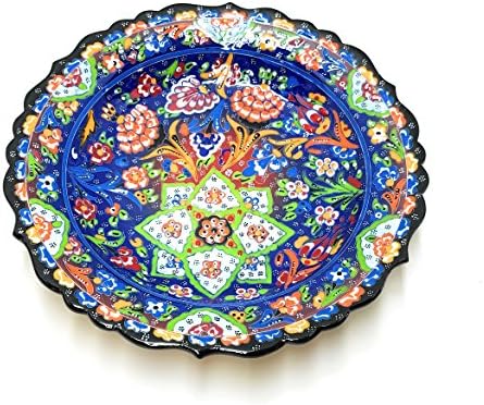Handmade Turkish Traditional Ceramic Pottery Plate 12" (Black-Blue)