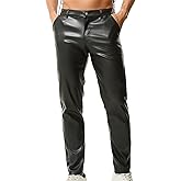 YOOBNG Men's Skinny Black PU Leather Pants - Straight Leg Faux Leather Night Club Shiny Disco Casual