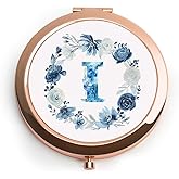 QUSTGO Personalized Gift for Women Girls Her, Custom Gifts for Adult Teen, Floral Monogram Alphabet Initial Compact Mirror, Goodie Bag & Basket Stuffers for Galentines Day, Valentines Day, Graduation